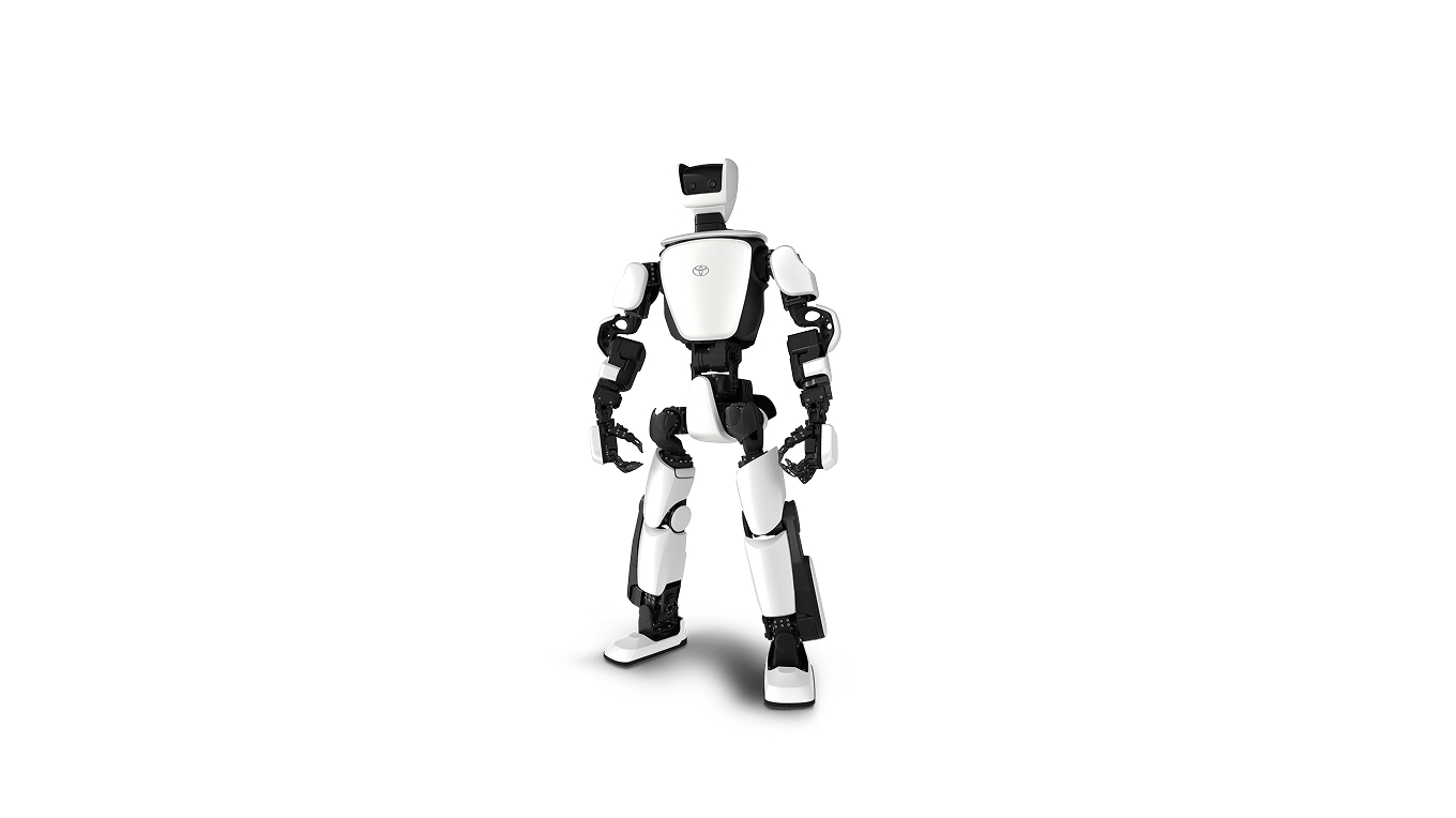 T-HR3, a white and black humanoid robot, designed to help expand people’s mobility at home, or the skills and safety of those in the workplace.