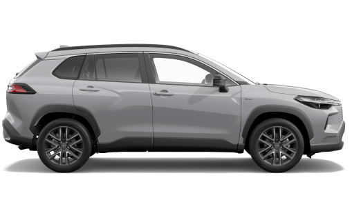 A grey Toyota Corolla Cross in the Atmos grade.