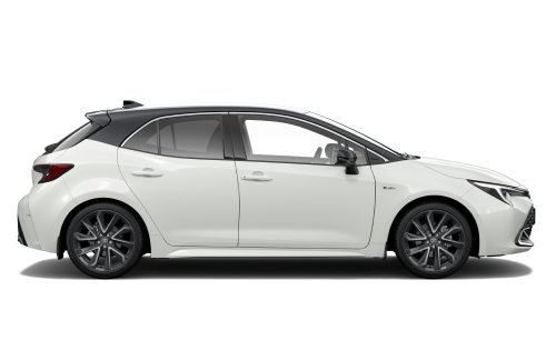 The right-side-view of a white Toyota Corolla Hatch in the ZR variant.